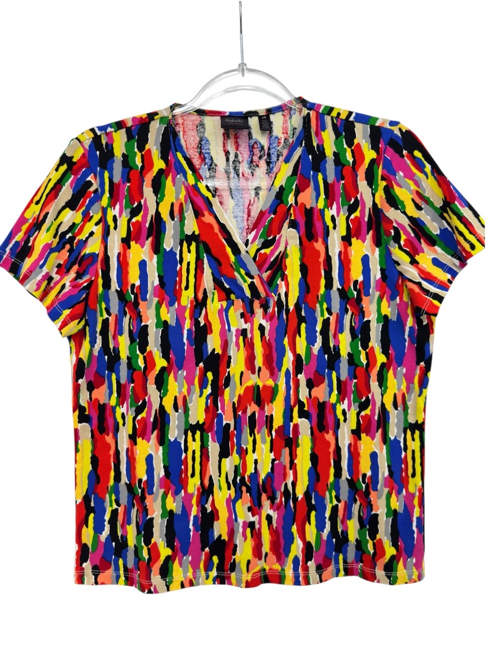 Pure Cotton Thick Knit Vibrant Abstract Contrast Paint Strokes Art Top Tee